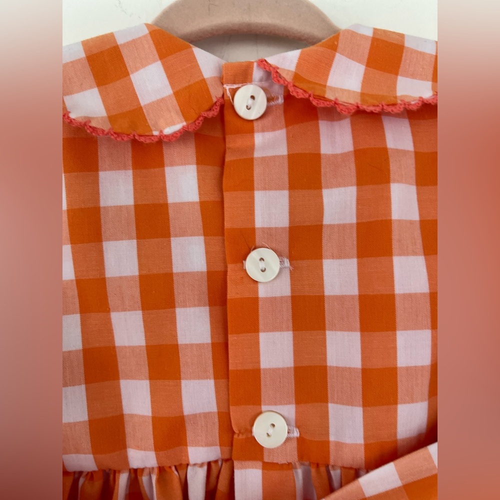 Tennessee VOLS Smocked Orange White Gingham Bow Dress Smokey Dog Sz 12 Months - Picture 11 of 13